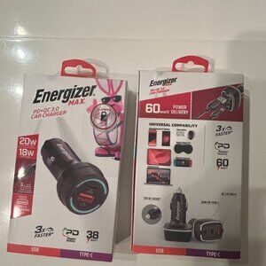 Energizer Max Dual Car Charger PD + QC 3.0 60W USB-A and Type-C (w/x) (NEW)